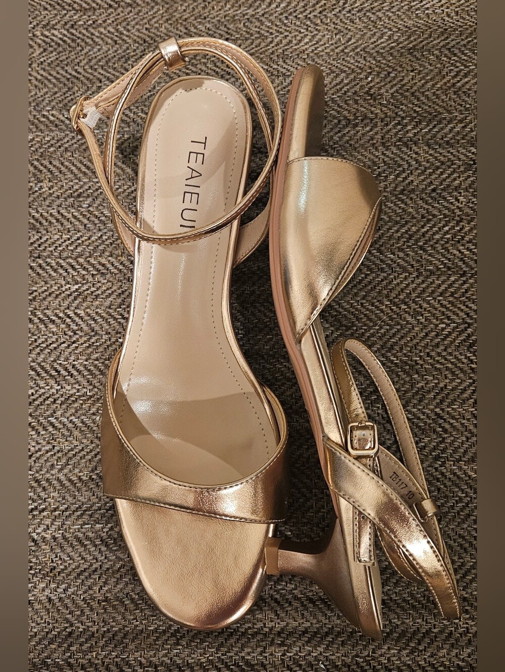 Champagne Ankle Strap Kitten Heel Sandals